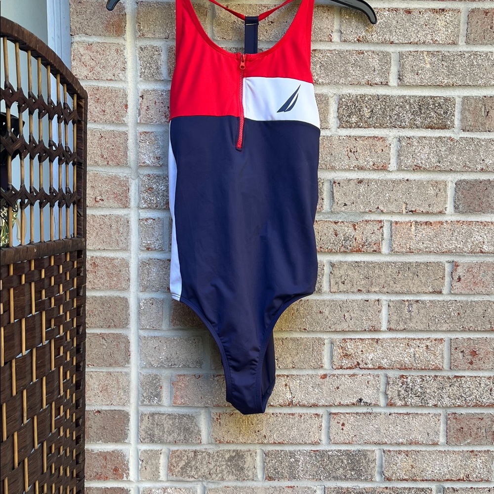 Nautica Kids Swim One-Piece - Red, White, Navy